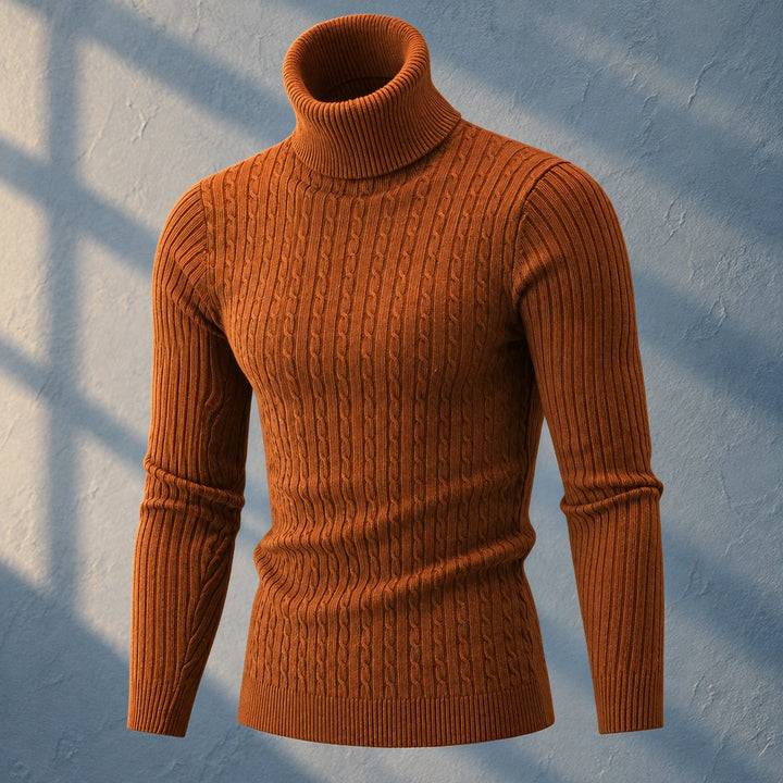 Alvin Slim Fit Cable Knit Turtleneck - Brown