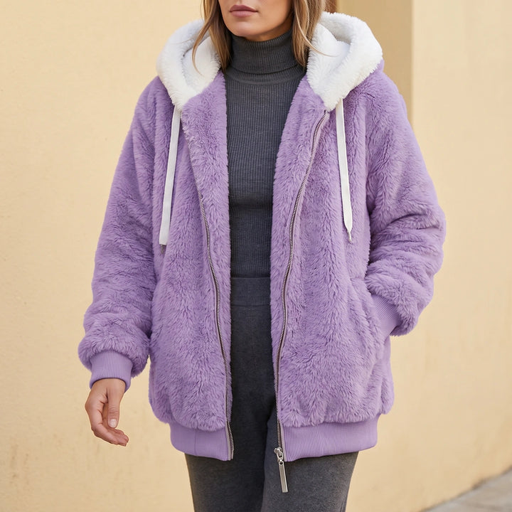 Amanda Contrast Hood Sherpa Zip Jacket - Purple