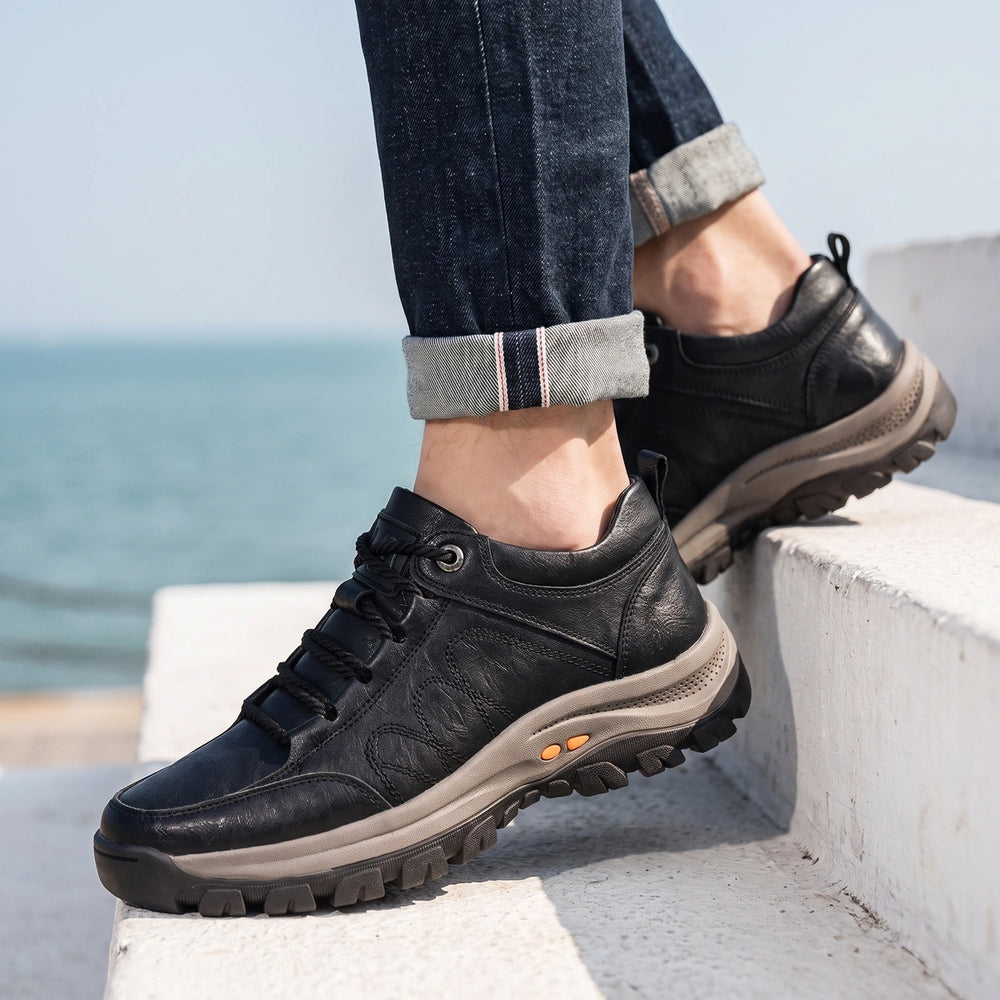 Anatole Orthopedic Leather Lugged Walking Shoes - Black