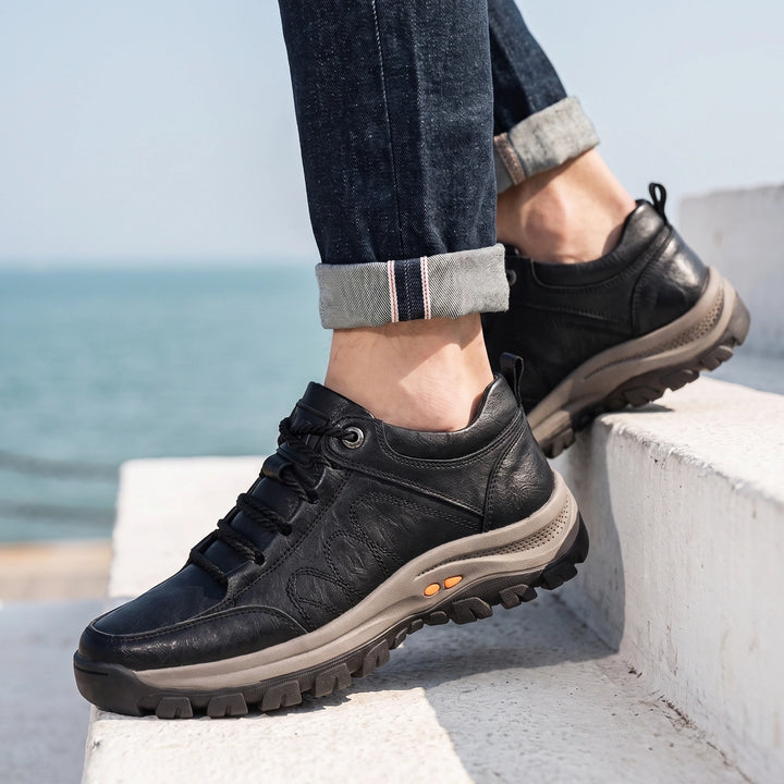 Anatole Orthopedic Leather Lugged Walking Shoes - Black