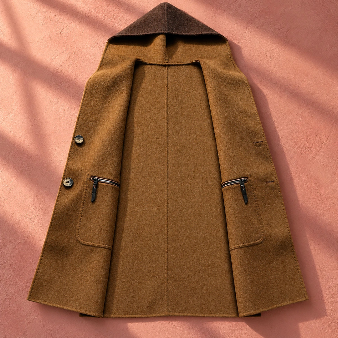 Andre Wool Blend Hooded Tailored Overcoat - Caramel
