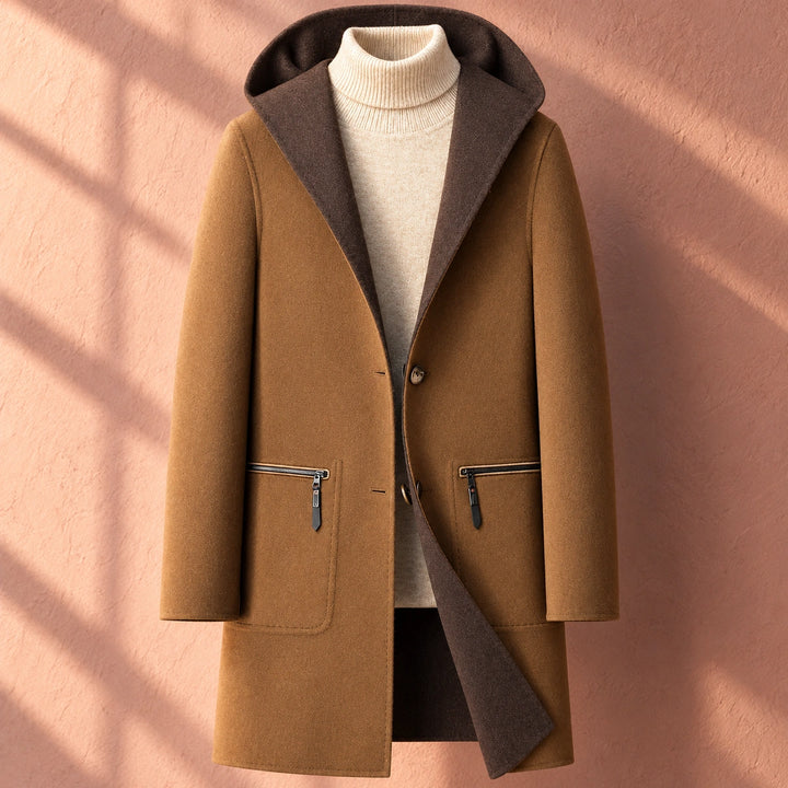 Andre Wool Blend Hooded Tailored Overcoat - Caramel