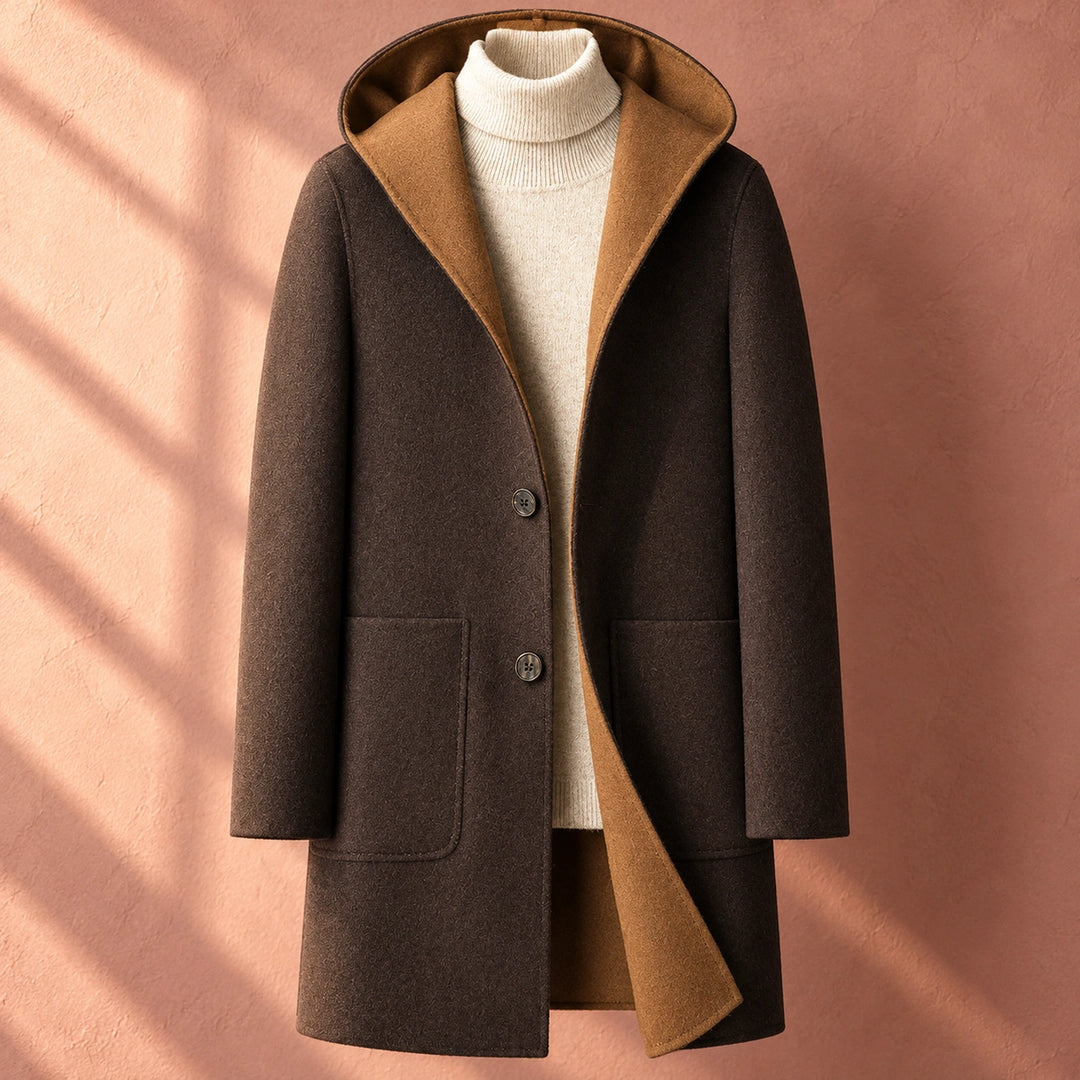 Andre Wool Blend Hooded Tailored Overcoat - Coffee