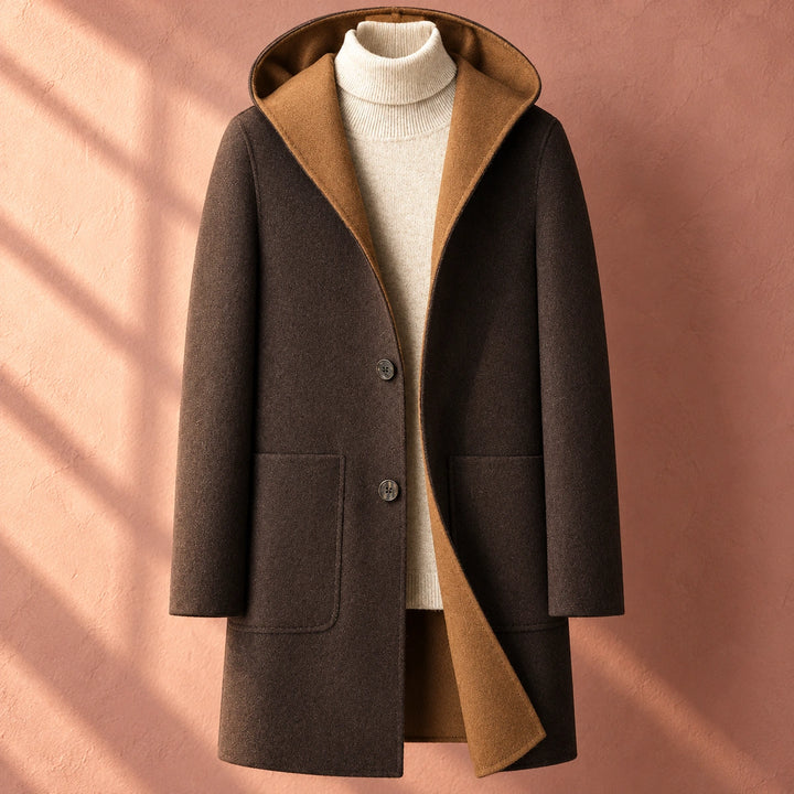 Andre Wool Blend Hooded Tailored Overcoat - Coffee