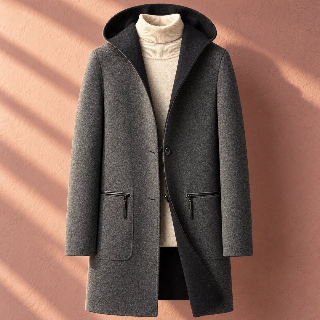 Andre Wool Blend Hooded Tailored Overcoat - Gray