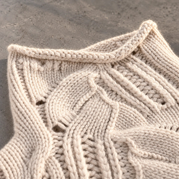 Andrea Pointelle Cable Knit Mock Neck Sweater - Beige