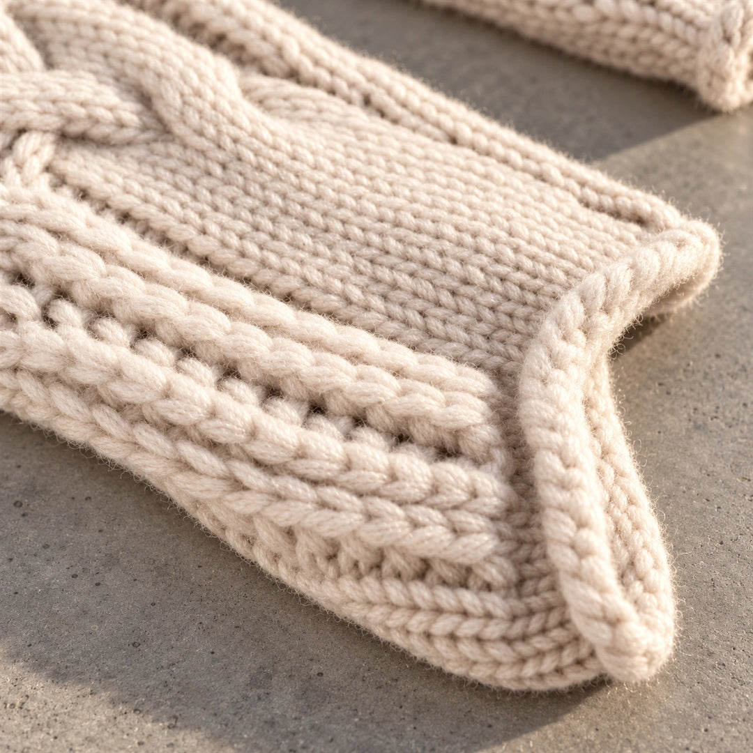 Andrea Pointelle Cable Knit Mock Neck Sweater - Beige