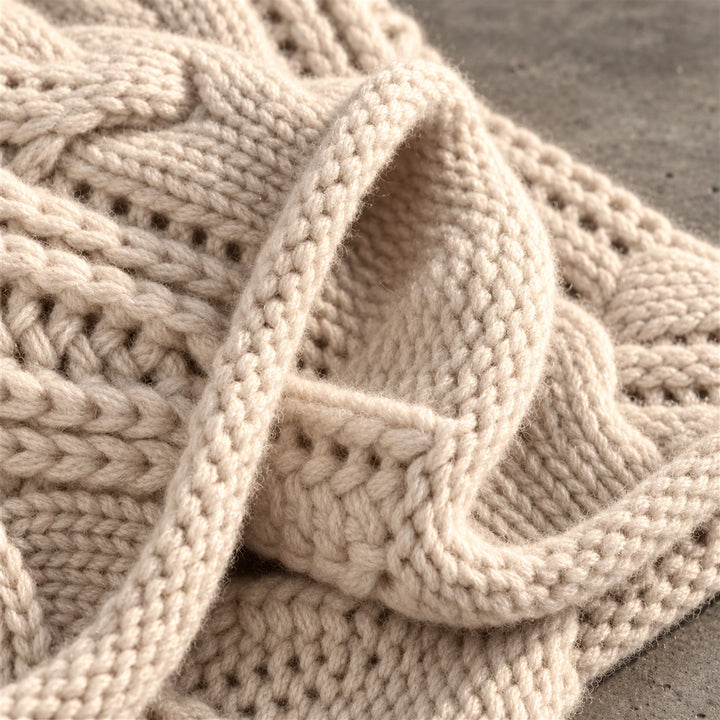 Andrea Pointelle Cable Knit Mock Neck Sweater - Beige