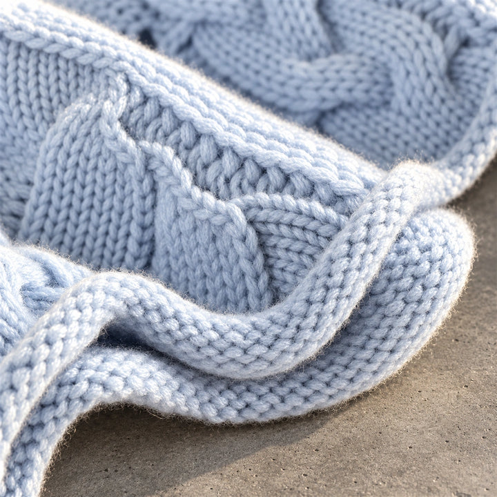Andrea Pointelle Cable Knit Mock Neck Sweater - Blue
