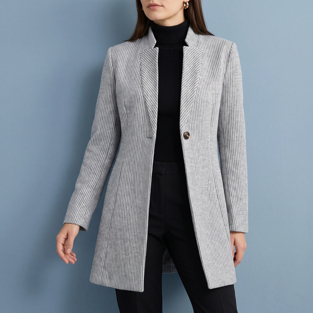Annette Textured Weave Longline Open Front Coat - Gray