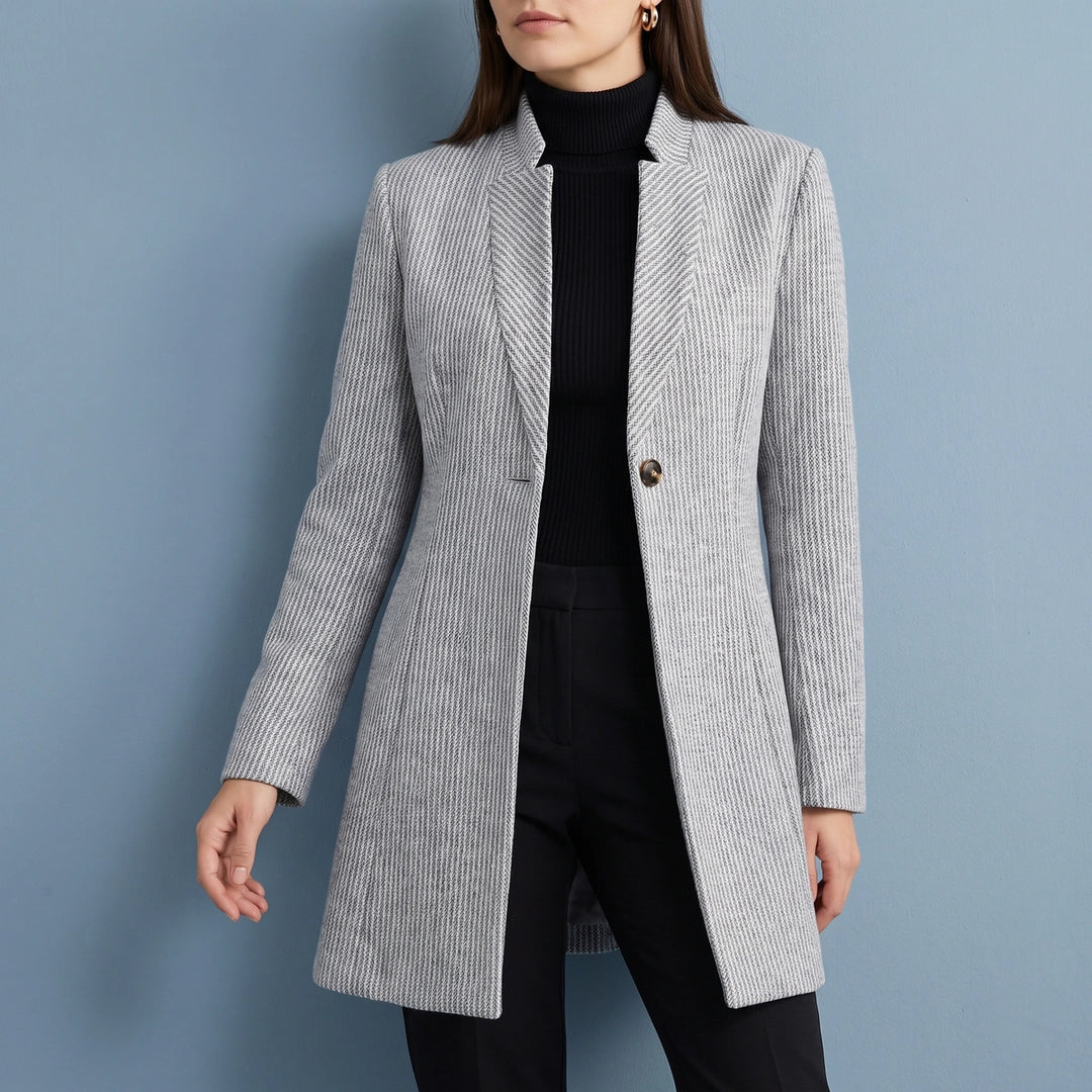 Annette Textured Weave Longline Open Front Coat - Gray
