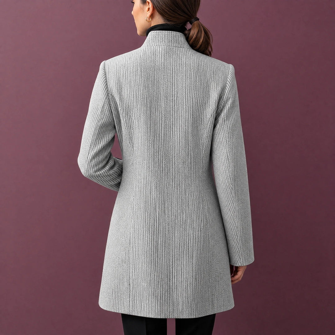Annette Textured Weave Longline Open Front Coat - Gray
