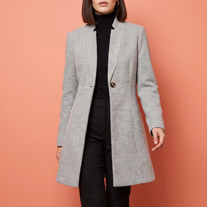 Annette Textured Weave Longline Open Front Coat - Gray