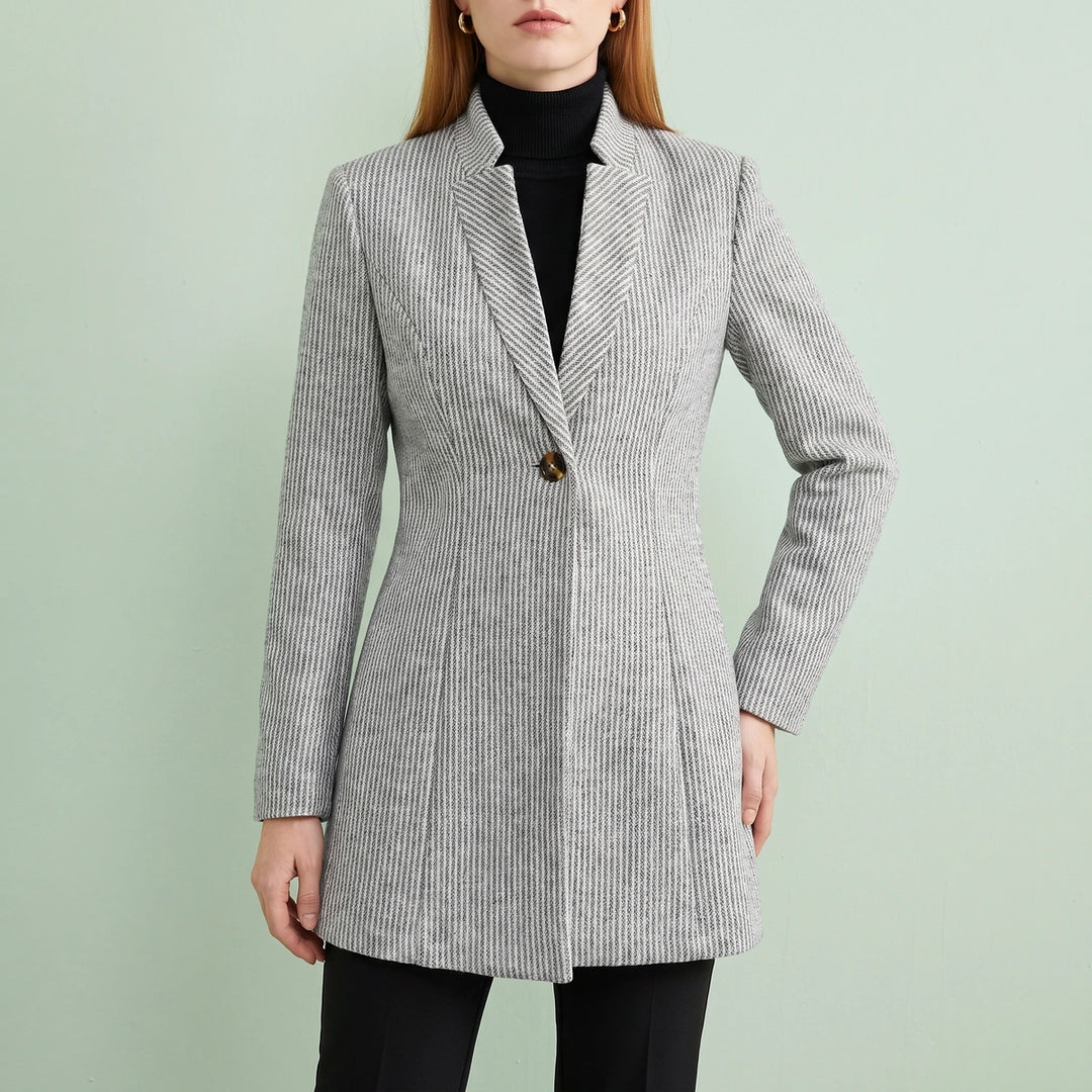 Annette Textured Weave Longline Open Front Coat - Gray