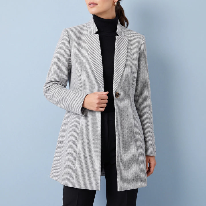 Annette Textured Weave Longline Open Front Coat - Gray