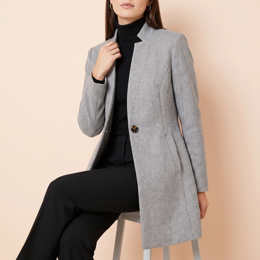 Annette Textured Weave Longline Open Front Coat - Gray