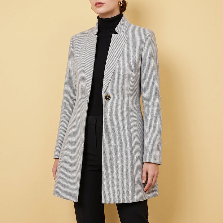 Annette Textured Weave Longline Open Front Coat - Gray