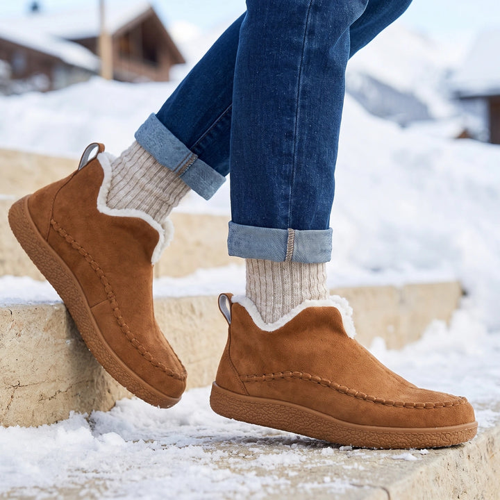 Annora Suede Faux Fur Lined Bootie Slippers - Brown