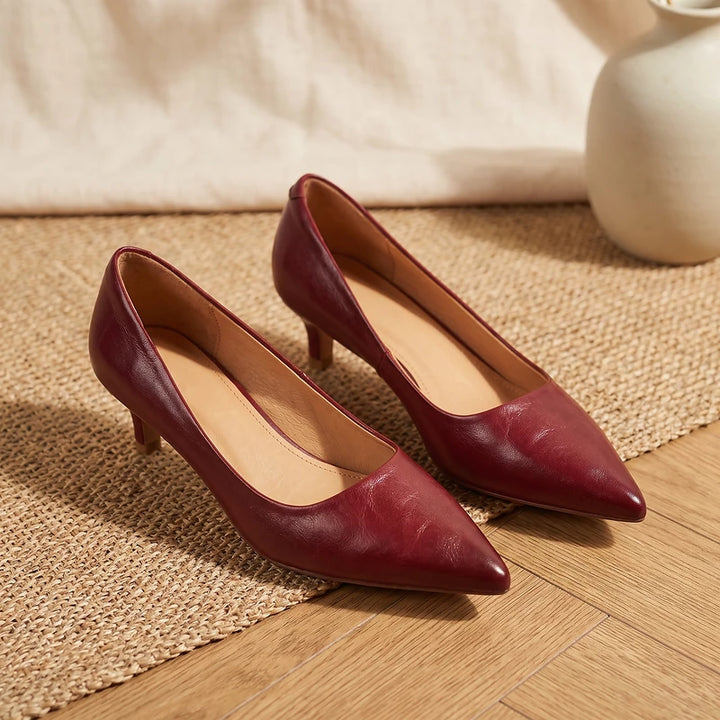 Sylvie Women's Leather Kitten Heel Pumps - Maroon