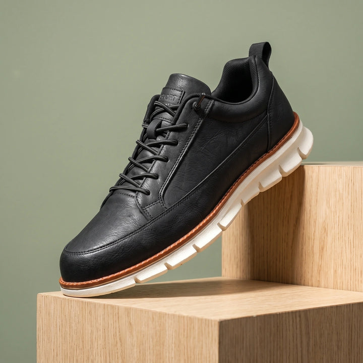 Anton Genuine Leather Cushioned Walking Sneakers - Black