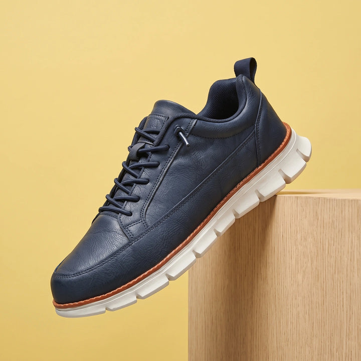 Anton Genuine Leather Cushioned Walking Sneakers - Blue