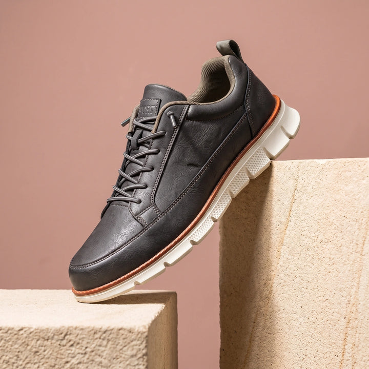 Anton Genuine Leather Cushioned Walking Sneakers - Dark Gray