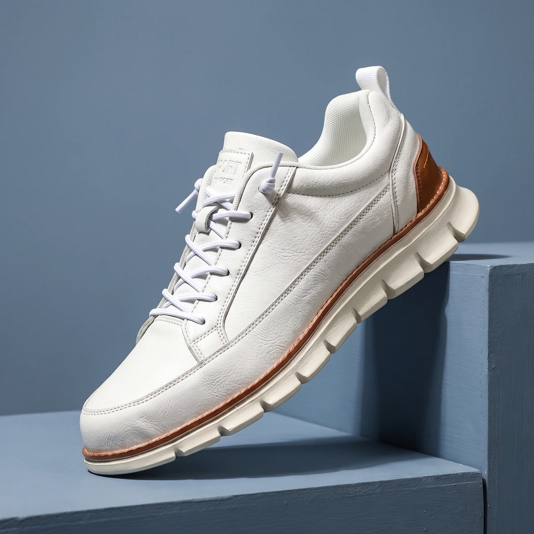 Anton Genuine Leather Cushioned Walking Sneakers - White