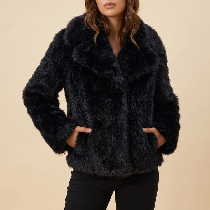 Arabella Shaggy Faux Fur Coat - Black