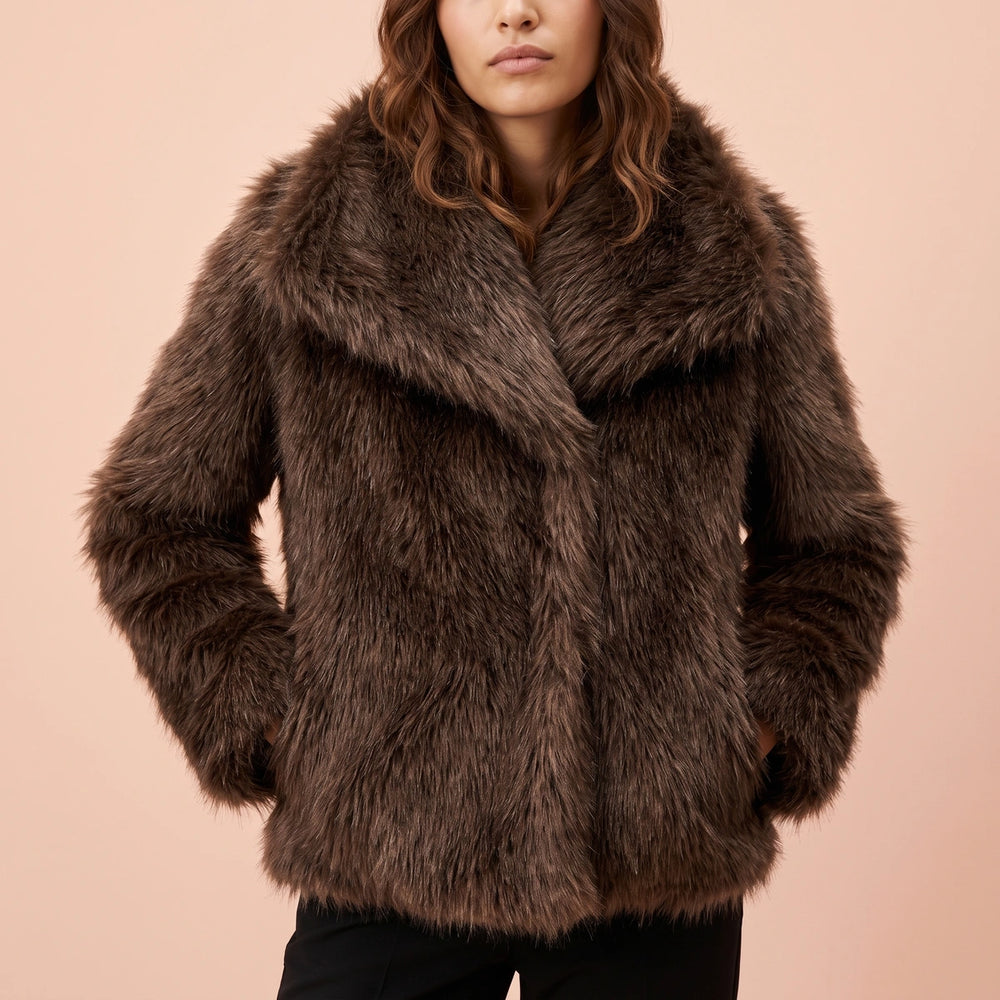 Arabella Shaggy Faux Fur Coat - Brown