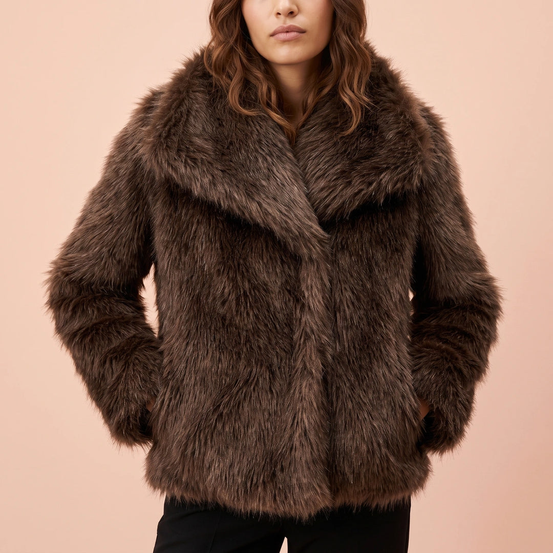Arabella Shaggy Faux Fur Coat - Brown