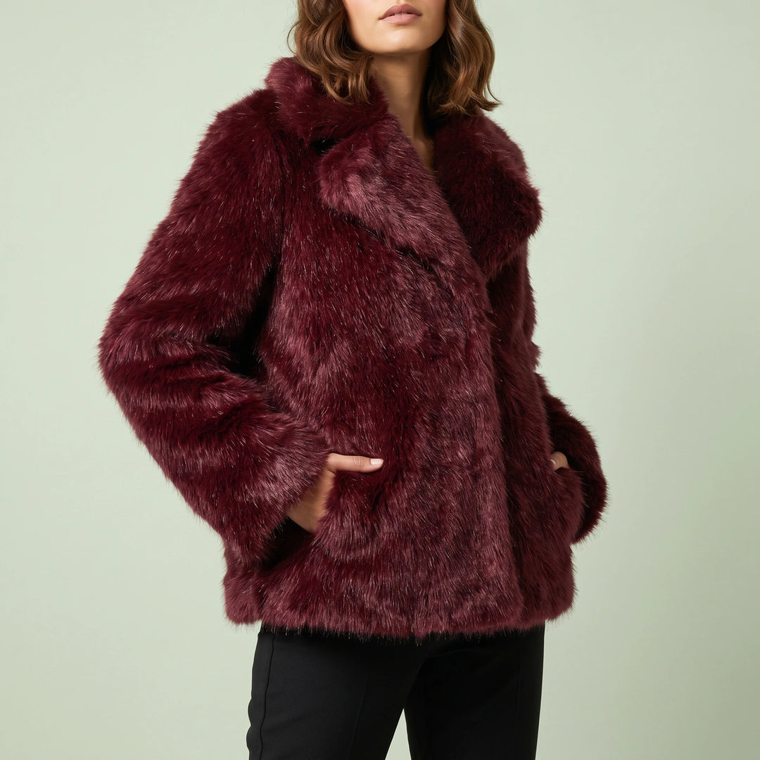 Arabella Shaggy Faux Fur Coat - Wine