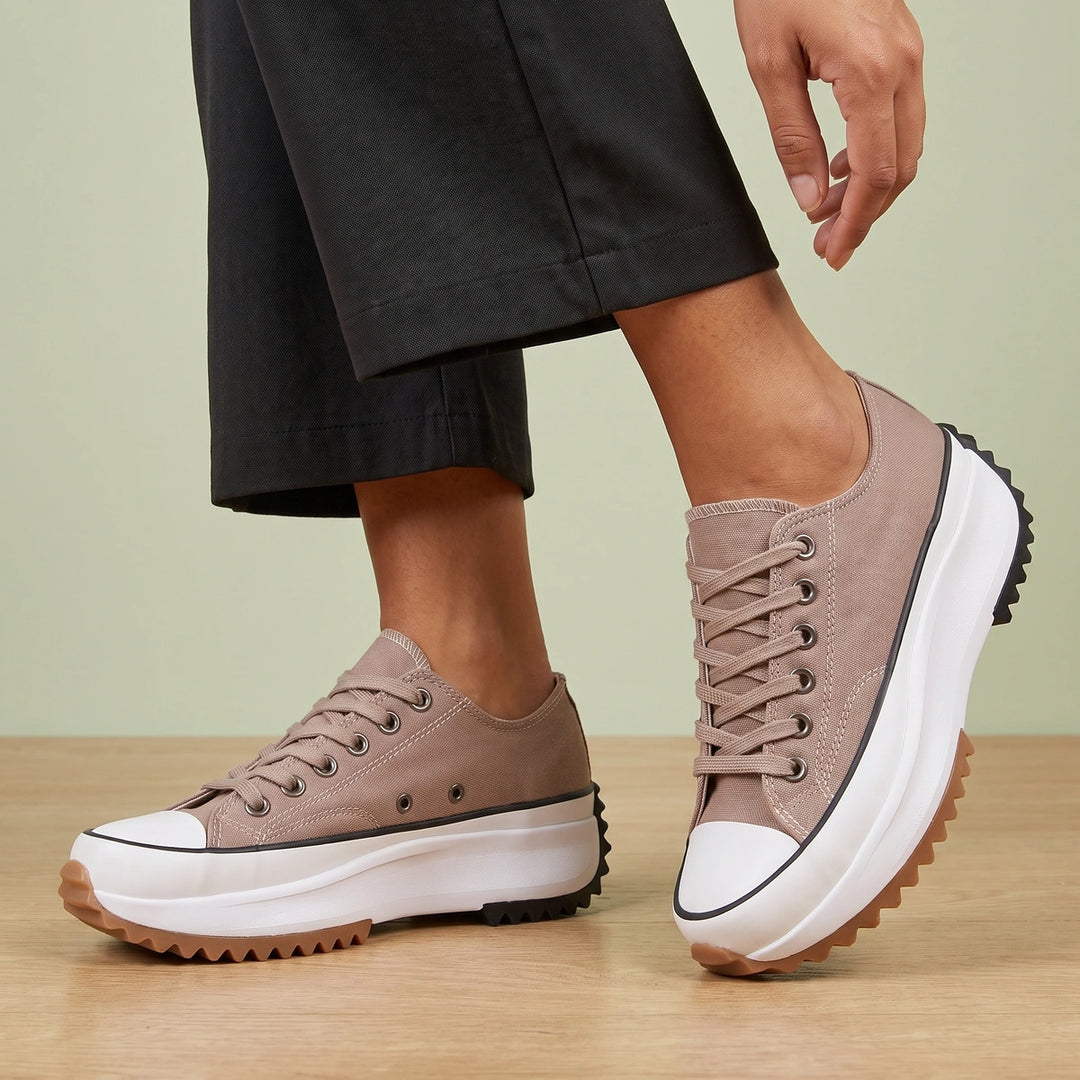 Arlette Canvas Lace Up Platform Sneakers - Rose