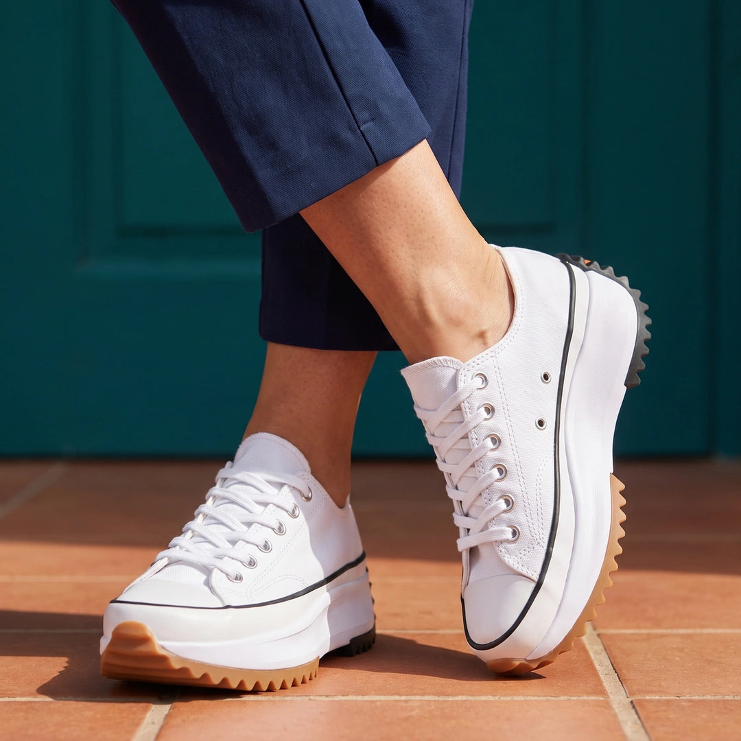 Arlette Canvas Lace Up Platform Sneakers - White