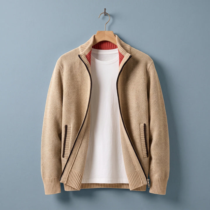 Ashby Fleece Lined Knit Zip Jacket - Khaki