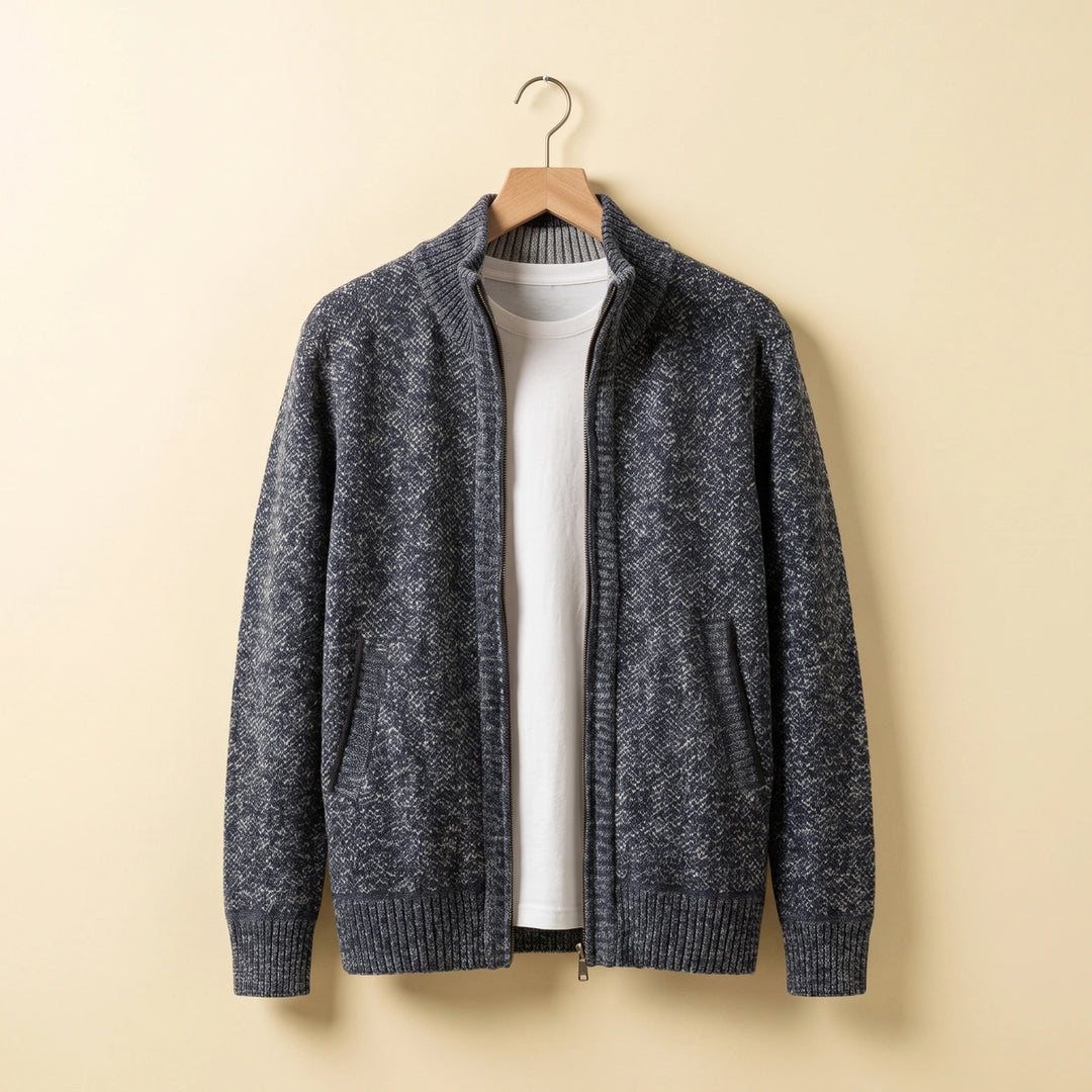 Ashby Fleece Lined Knit Zip Jacket - Navy