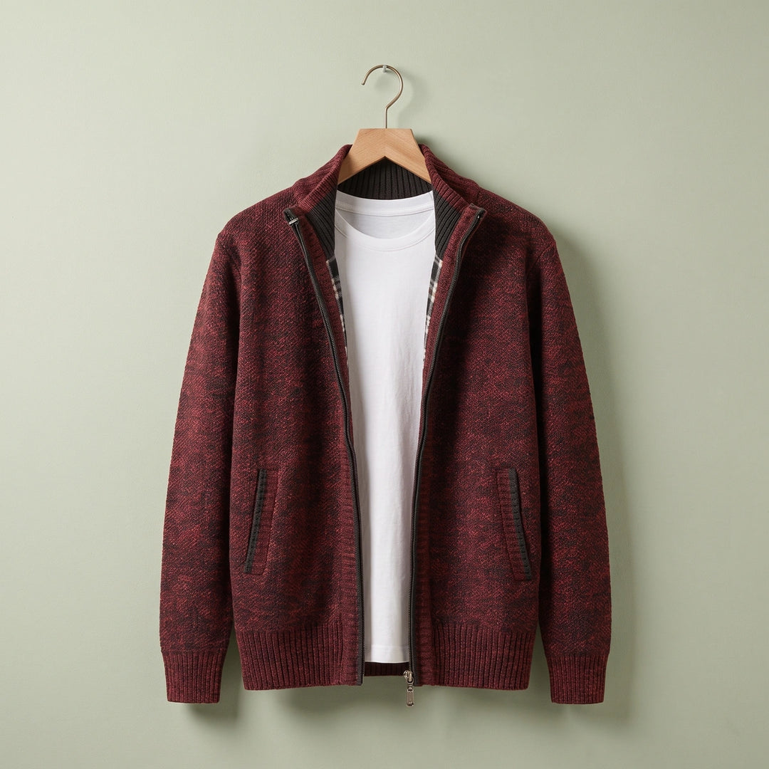 Ashby Fleece Lined Knit Zip Jacket - Wine