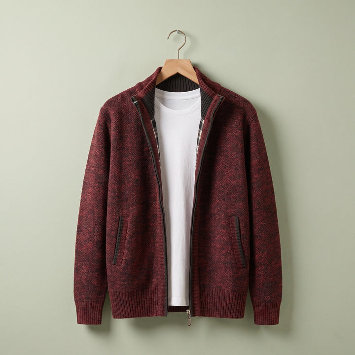 Ashby Fleece Lined Knit Zip Jacket - Wine