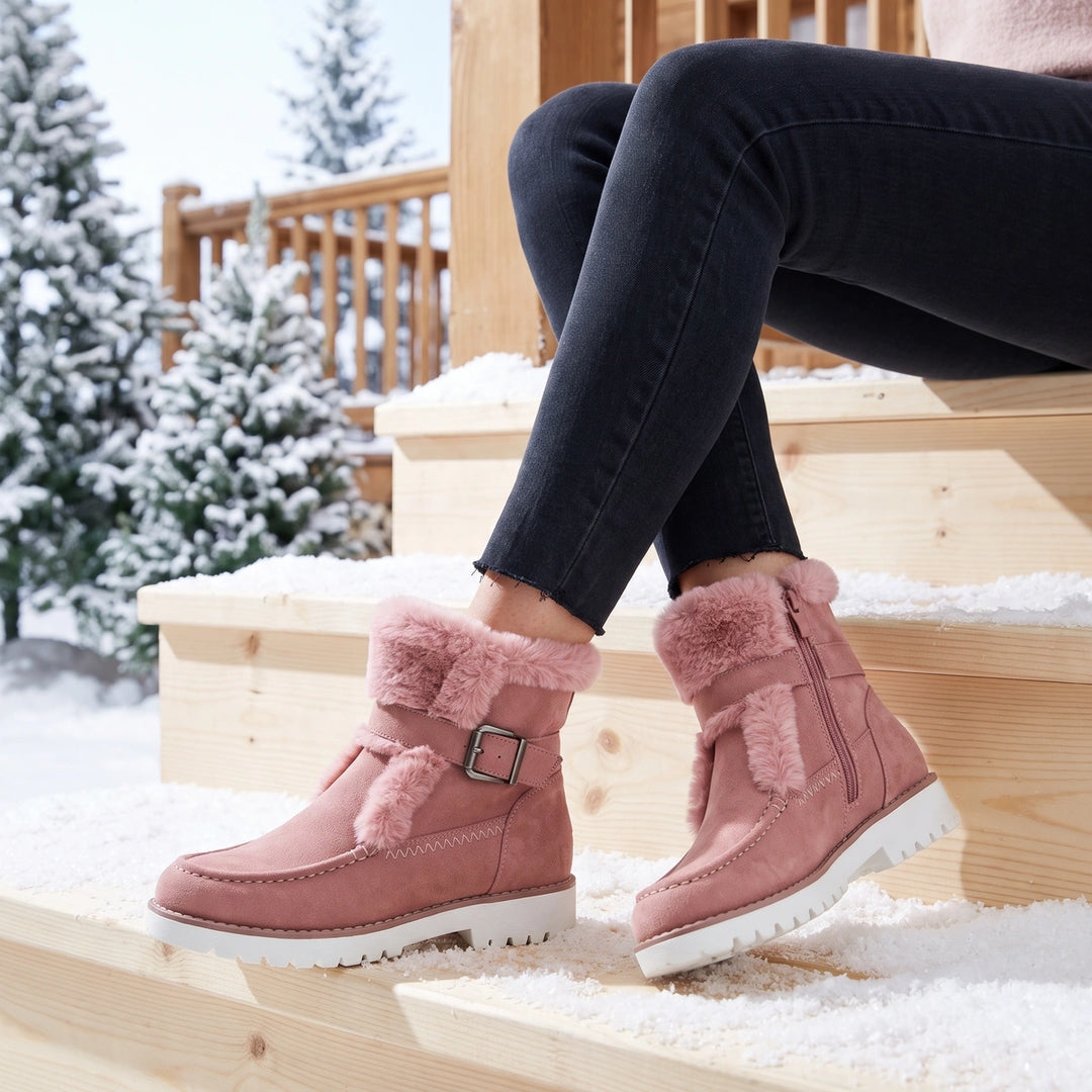 Avelina Vegan Suede Fur Trim Sneaker Sole Boots - Pink