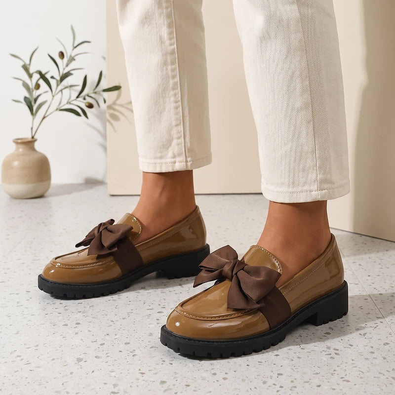 Franca Women's Patent Bow Loafers - Brown