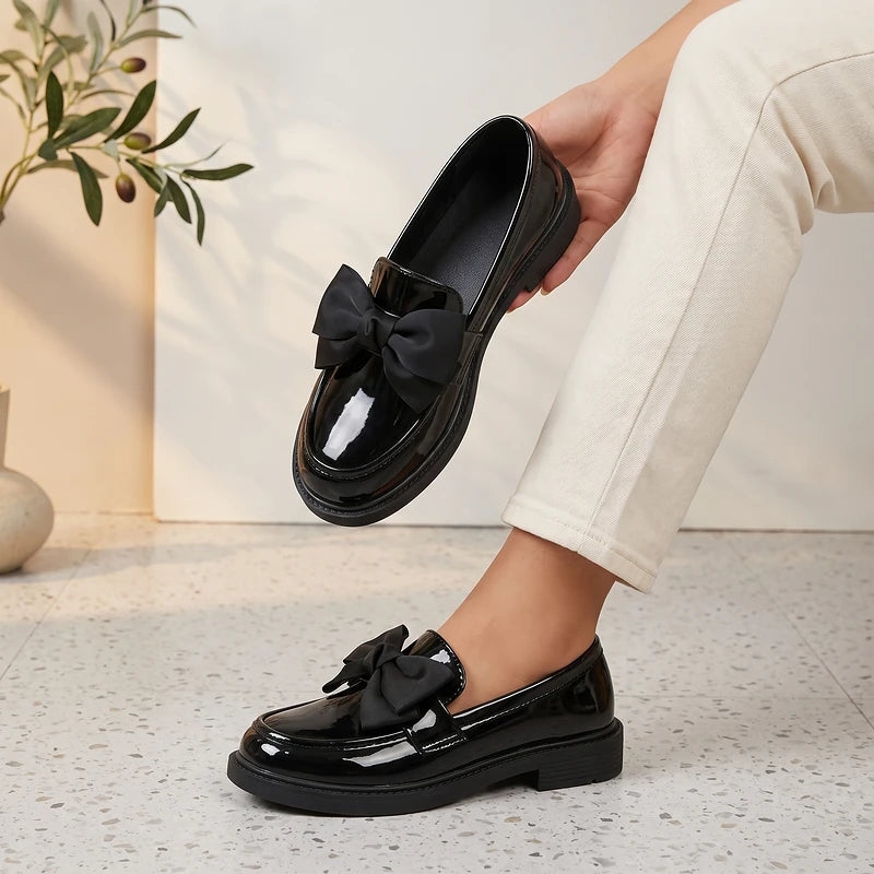 Franca Women's Patent Bow Loafers - Glossy Black