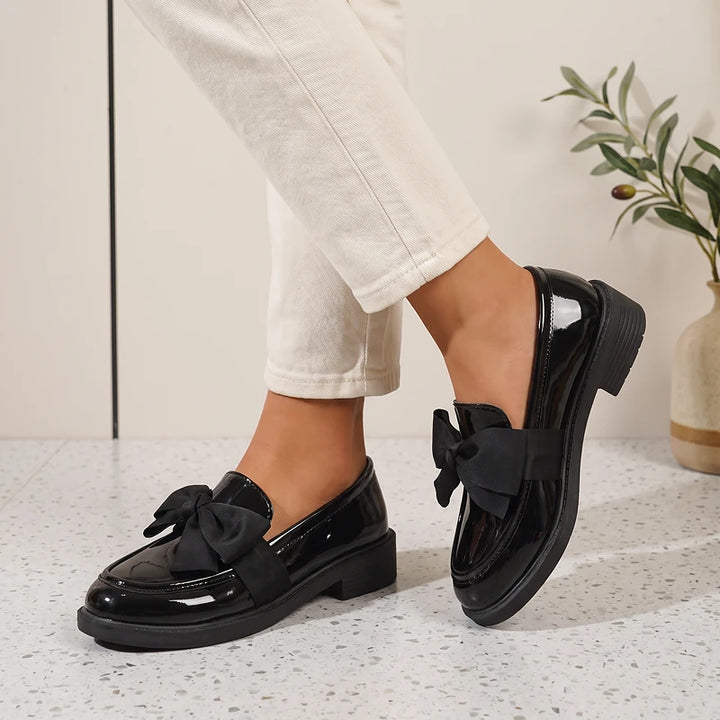 Franca Women's Patent Bow Loafers - Glossy Black