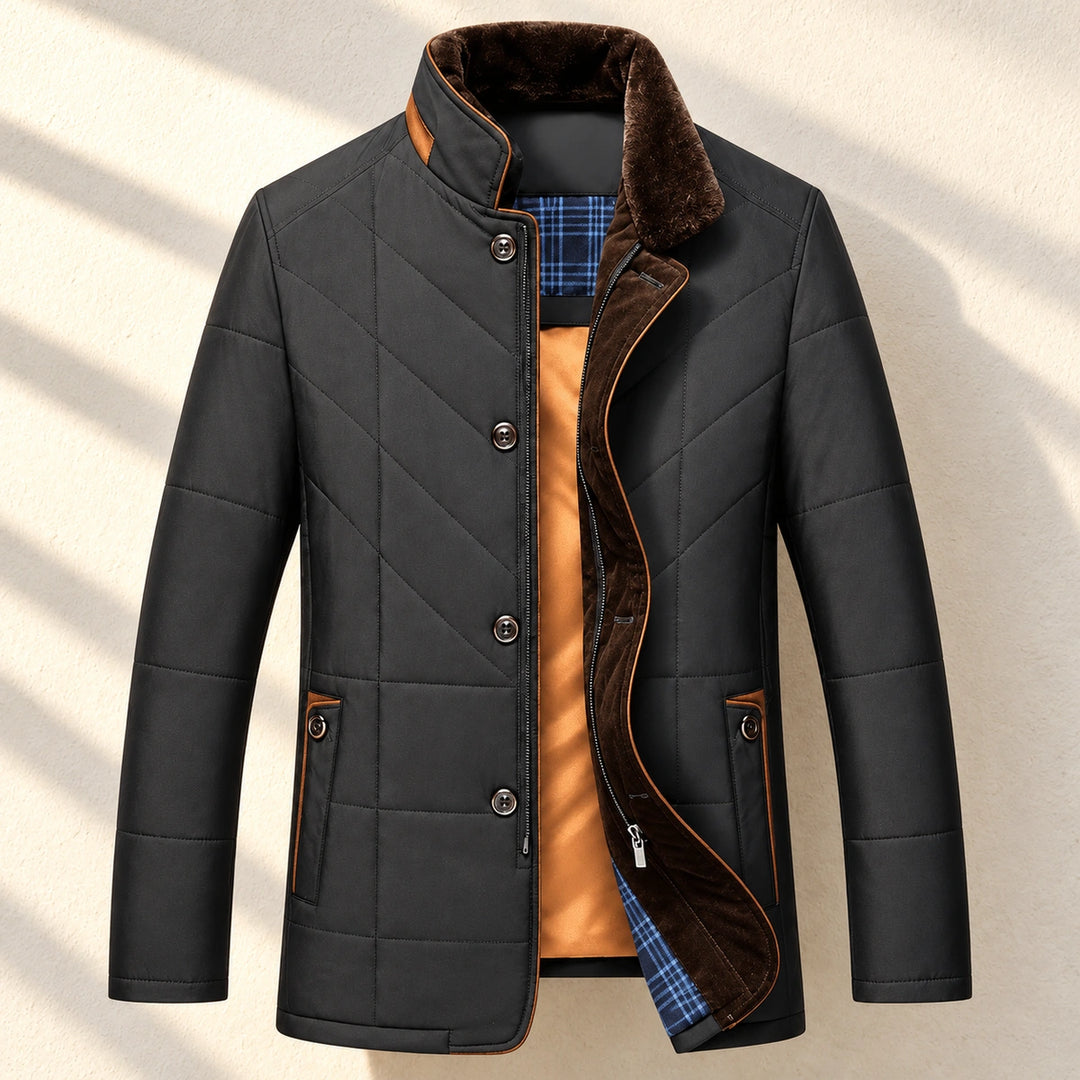 Baxter Quilted Faux Fur Collar Jacket - Black