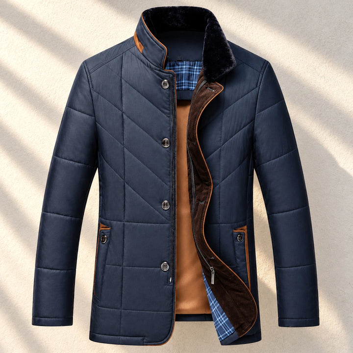 Baxter Quilted Faux Fur Collar Jacket - Navy Blue