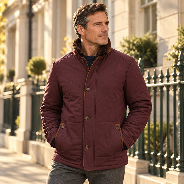 Baxter Quilted Faux Fur Collar Jacket - Wine Red