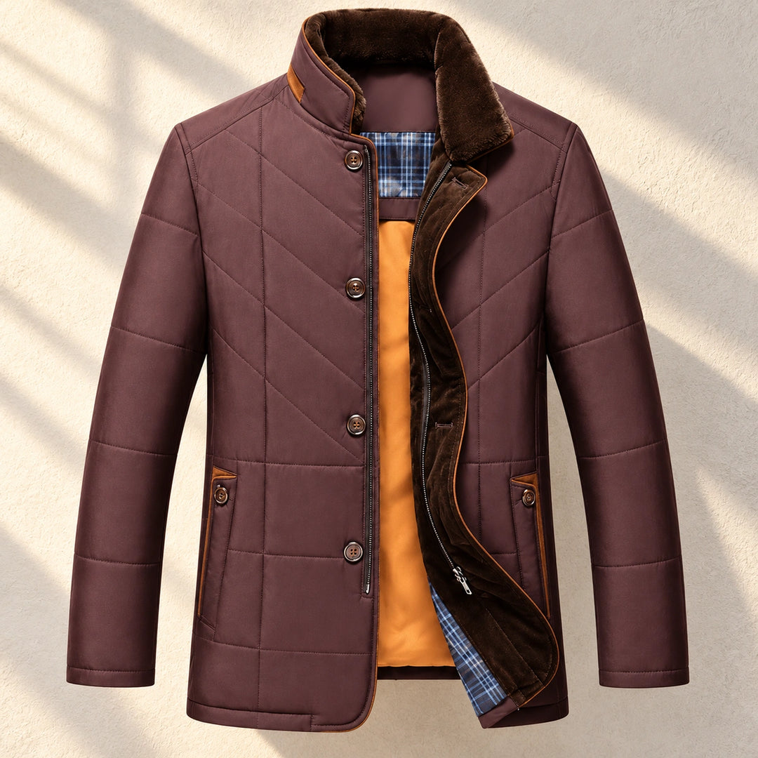 Baxter Quilted Faux Fur Collar Jacket - Wine Red