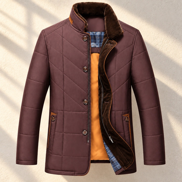 Baxter Quilted Faux Fur Collar Jacket - Wine Red