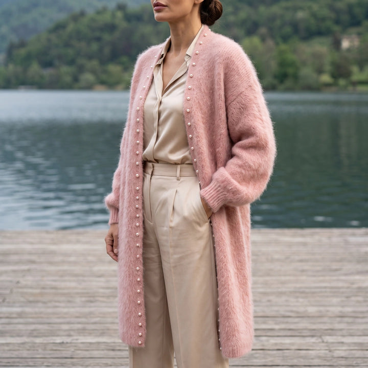 Beata Cashmere Blend Pearl Edge Open Cardigan - Pink