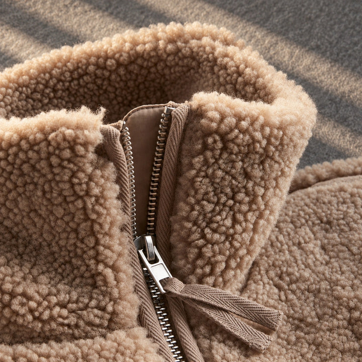 Bella Plush Teddy Zip Up Jacket - Khaki