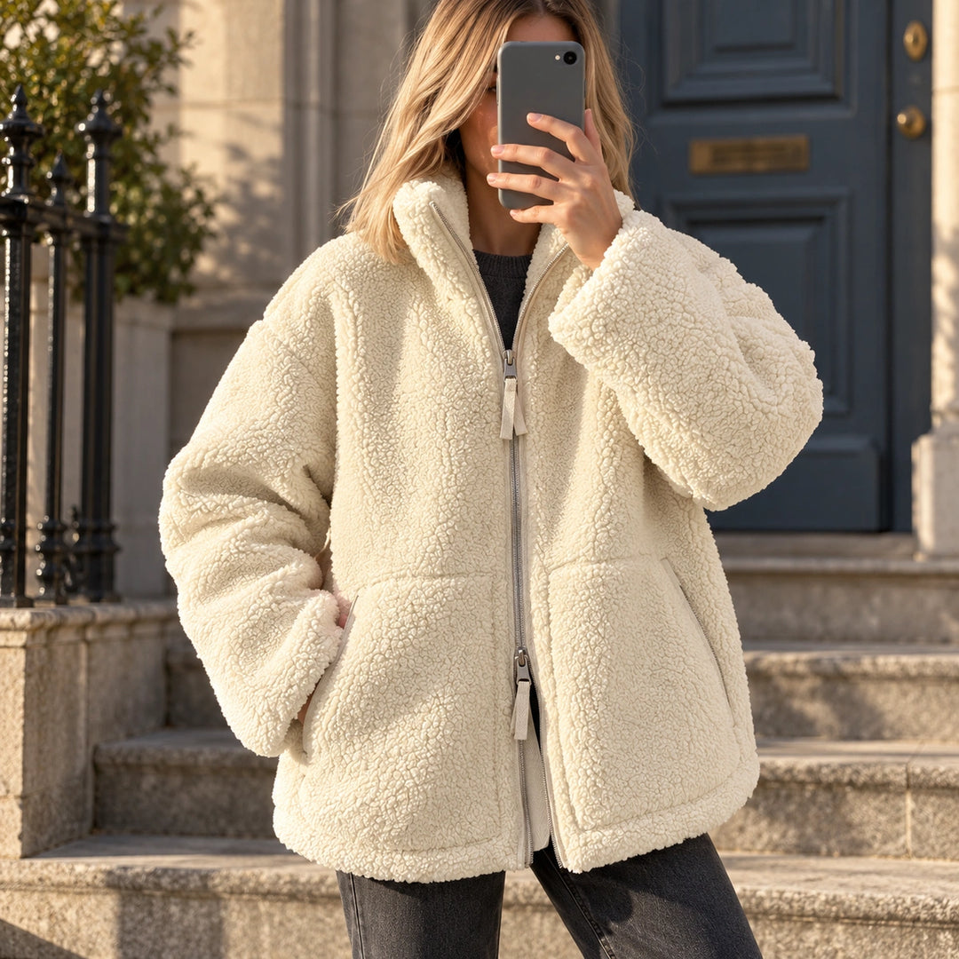 Bella Plush Teddy Zip Up Jacket - White