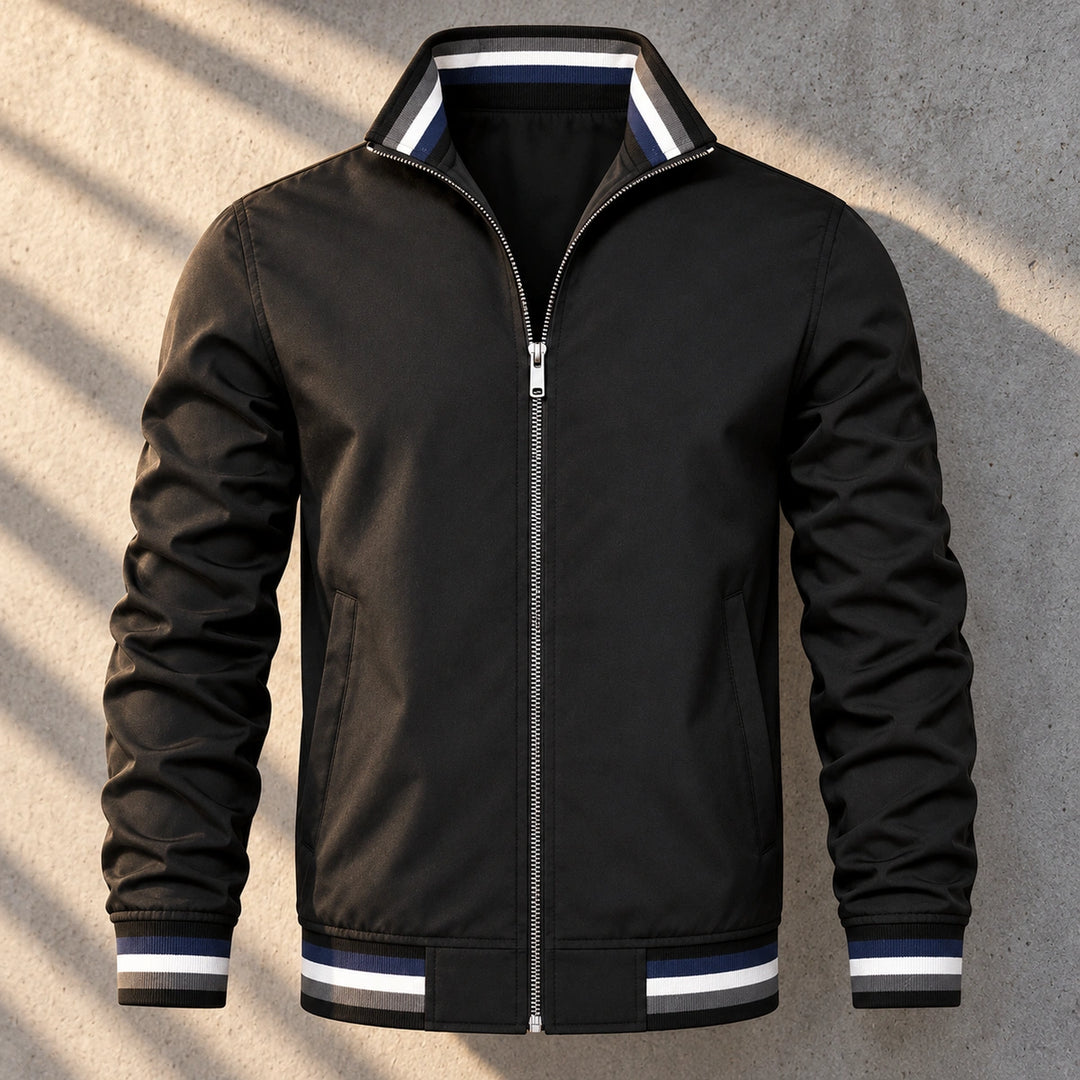 Bennet Striped Trim Bomber Jacket - Black
